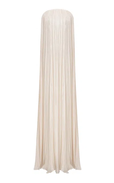 Marmar Halim Strapless Hand-pleated Maxi Dress In Ivory