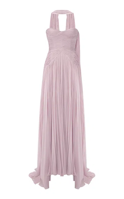 Marmar Halim Strapless Hand-pleated Silk Chiffon Gown In Pink