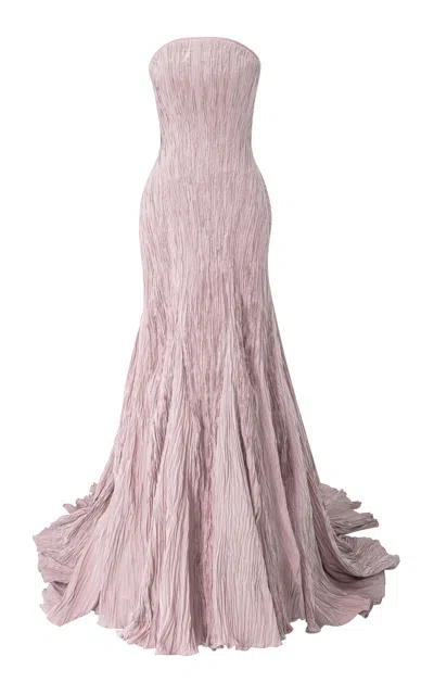 Marmar Halim Strapless Pleated Taffeta Mermaid Dress In Light Pink