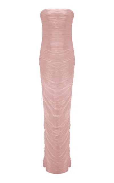 Marmar Halim Strapless Silk Roseya Pleated Dress In Pink