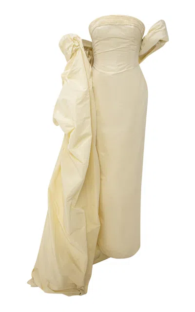 Marmar Halim Strapless Taffeta Maxi Dress With Cape In Yellow