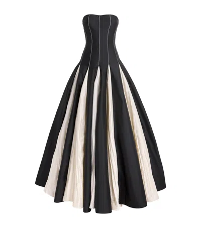 Marmar Halim Taffeta Contrast Panelled Gown In Black