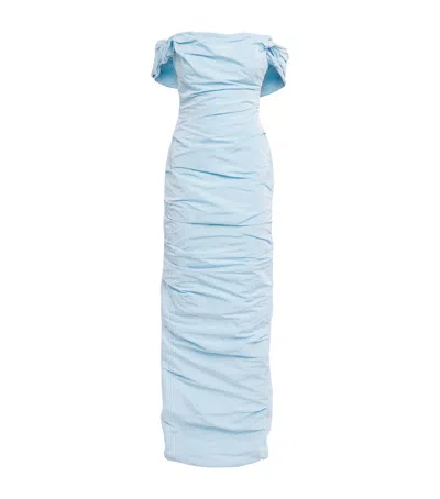 Marmar Halim Taffeta Off-the-shoulder Gown In Blue