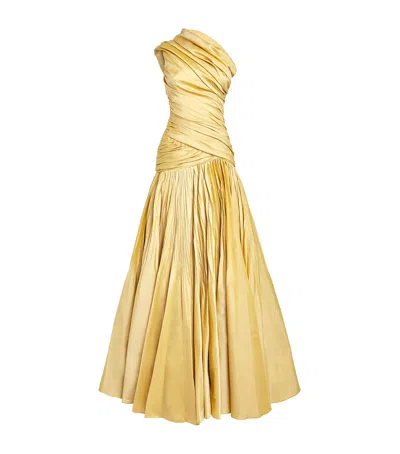 Marmar Halim Taffeta One-shoulder Draped Gown In Gold