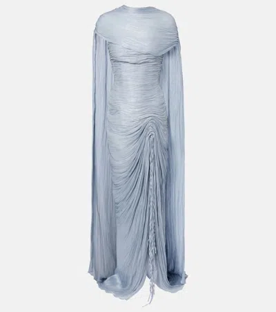 Marmar Halim Tatiana Pleated Corset Gown In Blue