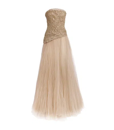 Marmar Halim Tulle Strapless Gown In Pink