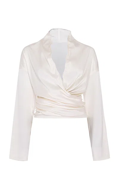 Marmar Halim Wrapped Silk Satin Top In Off-white