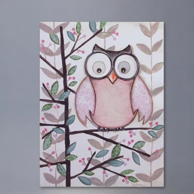 Marmont Hill "1 Pink Owl" By Reesa Qualia Print On Wrapped Canvas In Brown;green;pink