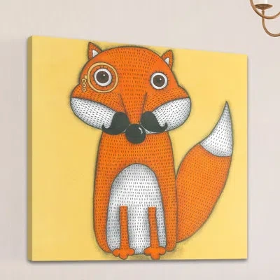Marmont Hill 'a Fox With Mustache' Print On Wrapped Canvas In Yellow;orange