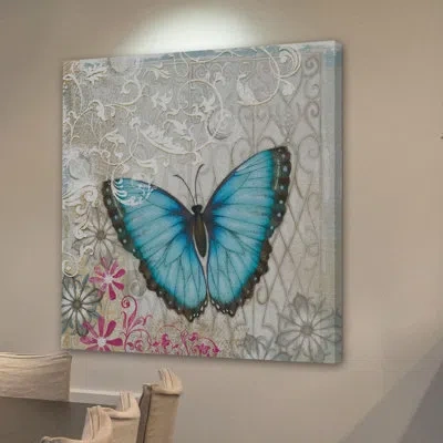 Marmont Hill 'a Light Blue Butterfly' By Alan Hopfensperger Painting Print On Wrapped Canvas In Blue;gray;pink