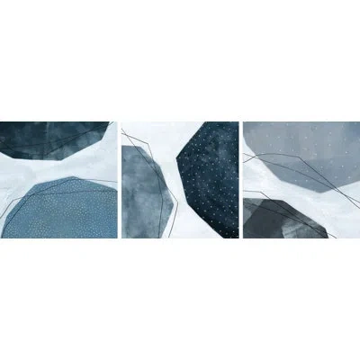 Marmont Hill Adjacent Abstraction Vi - 3 Piece Wrapped Canvas Painting Print Set In Blue;gray