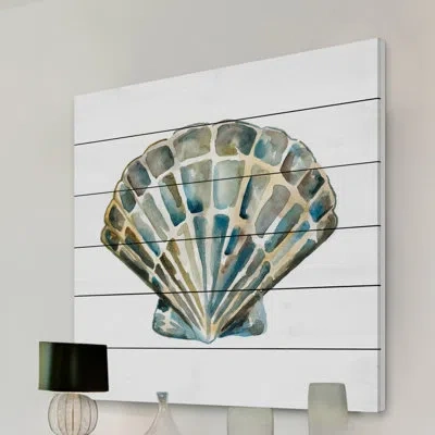 Marmont Hill "aquarelle Shells Iv" Painting Print On White Wood In Blue;gray;tan