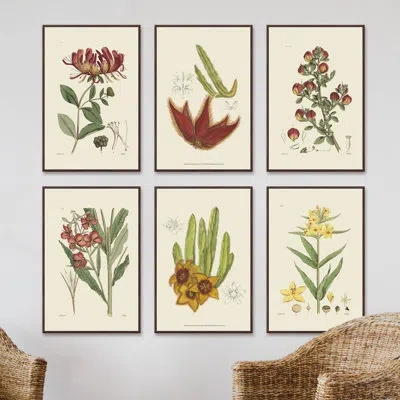 Marmont Hill 'autumn Blooms' 6-piece Framed Canvas In Green;red;yellow