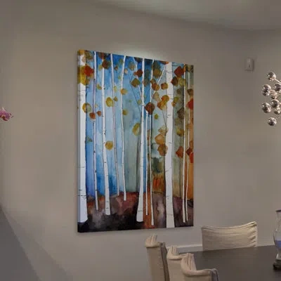 Marmont Hill 'autumn Leaves' By Christine Lindstrom Painting Print On Wrapped Canvas In Blue;brown;gray