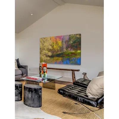 Marmont Hill 'autumn On The Pond' By Don Schwartz Painting Print On Wrapped Canvas In Blue;green