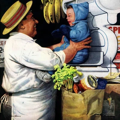 Marmont Hill Babies And Bananas By Stevan Dohanos Painting Print On Wrapped Canvas In Blue;white;green;yellow