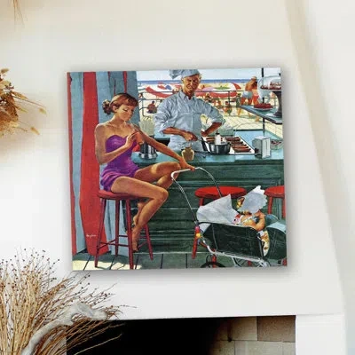 Marmont Hill Babysitter At Beach Stand By George Hughes Painting Print On Wrapped Canvas In Blue;green;red;purple