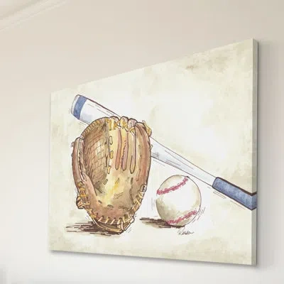 Marmont Hill "baseball Gear" By Reesa Qualia Print On Wrapped Canvas In Blue;brown;beige