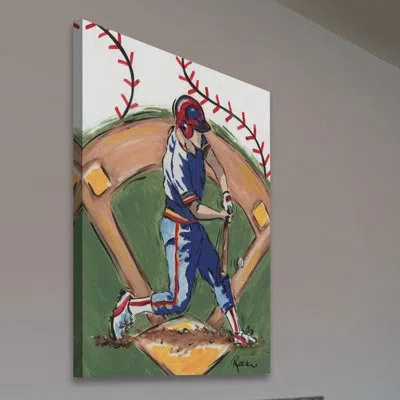 Marmont Hill "baseball Player" By Reesa Qualia Print On Wrapped Canvas In Blue;brown;green