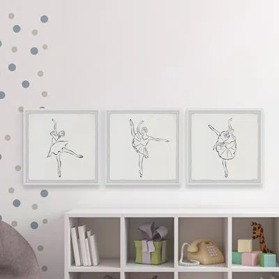 Marmont Hill Basic Ballet Steps - 3 Piece Picture Frame Drawing Print Set In Black;white