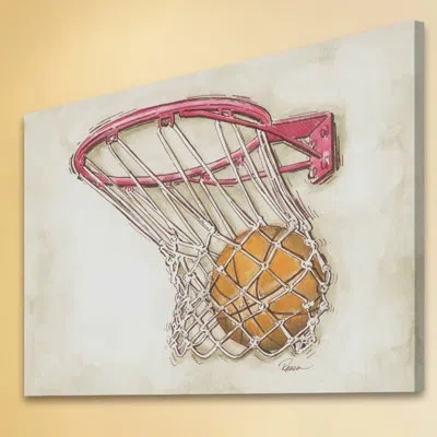 Marmont Hill Basketball Swish Print On Wrapped Canvas In Brown;red;beige