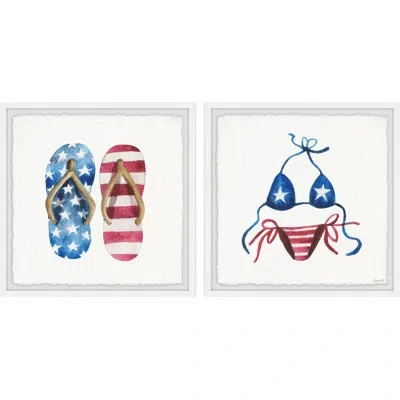 Marmont Hill Beach Essentials - 2 Piece Picture Frame Print Set In Blue;white;red