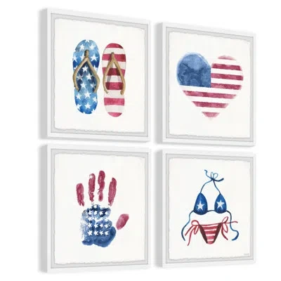 Marmont Hill Beach Gear Essentials - 4 Piece Picture Frame Print Set In Blue;white;red