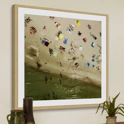 Marmont Hill 'beach Goers' By Karolis Janulis Framed Painting Print In Blue;brown;green;yellow;orange