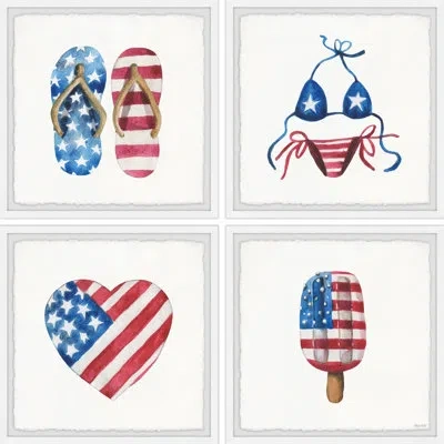 Marmont Hill Beach Must-haves - 4 Piece Picture Frame Print Set On Paper In Blue;red