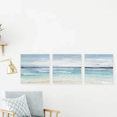 Marmont Hill Beach On Ii By  - 3 Piece Floater Frame Print Set On Canvas In Blue;brown;white;gray