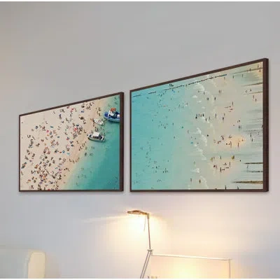 Marmont Hill Beaches Diptych Framed Photographic Print In Beige/blue In Blue;beige