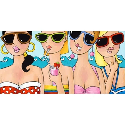 Marmont Hill 'beachy Keen Girlfriends' By Janet Nelson Painting Print On Wrapped Canvas In Blue;red;beige;pink