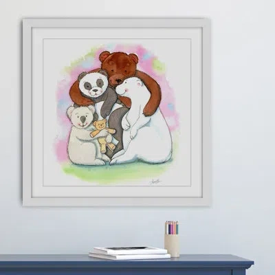 Marmont Hill 'bear Hug' By Phyllis Harris Framed Print In Brown;white;pink
