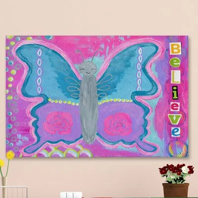 Marmont Hill 'believe Butterfly' By Jill Lambert Print On Wrapped Canvas In Blue;pink;purple