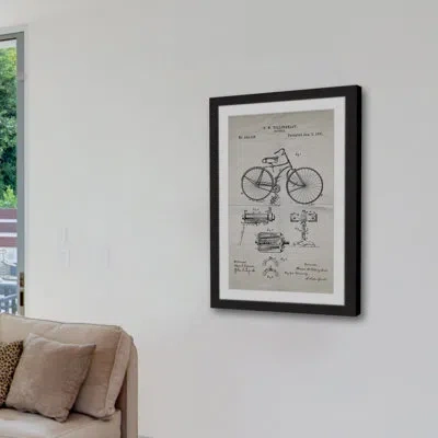 Marmont Hill 'bicycle 1891 Old Paper' By Steve King Framed Painting Print In Gray
