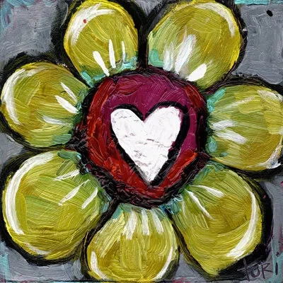 Marmont Hill 'big Heart Flower' By Tori Campisi Painting Print On Wrapped Canvas In White;gray;red;yellow