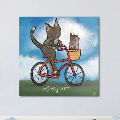 Marmont Hill 'bike Riding Cat' Print On Wrapped Canvas In Blue;green;gray