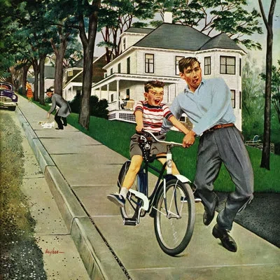 Marmont Hill Bike Riding Lesson By George Hughes Painting Print On Wrapped Canvas In Blue;brown;green;gray
