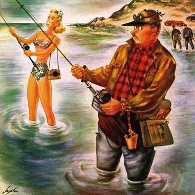 Marmont Hill 'bikini Fishing' Painting Print On Wrapped Canvas In Brown;green;gray