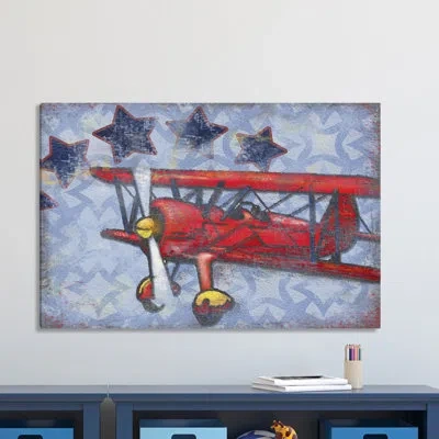 Marmont Hill "biplane Stars" By Reesa Qualia Print On Wrapped Canvas In Blue;red