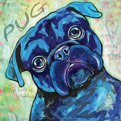 Marmont Hill 'black Pug' By Stephanie Gerace Painting Print On Wrapped Canvas In Blue;green;pink