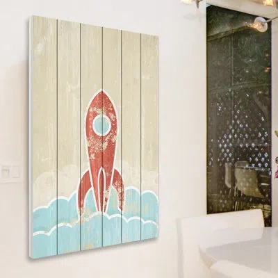 Marmont Hill "blast Off" Print On White Wood In Blue;brown;red