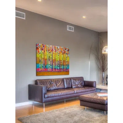 Marmont Hill 'blooming Birch Trees' By Lisa Mee Painting Print On Wrapped Canvas In Blue;green;orange;purple