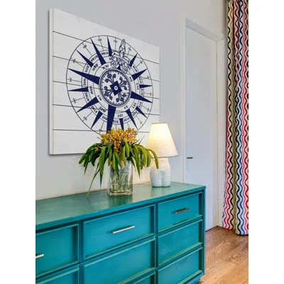 Marmont Hill 'blue Compass' Painting Print On White Wood In Blue;white
