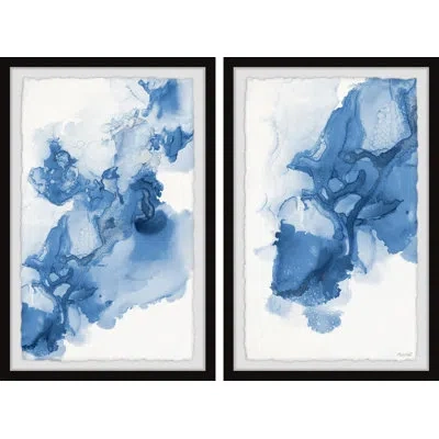 Marmont Hill Blue Drips By  - 2 Piece Single Picture Frame Print Set In Blue;white