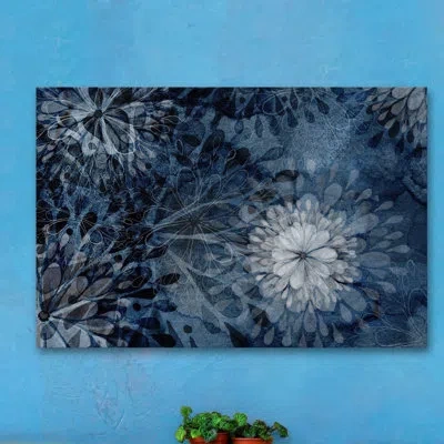 Marmont Hill 'blue Floral Burst' Painting Print On Wrapped Canvas In Blue;gray