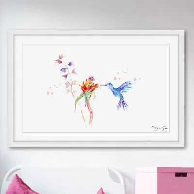 Marmont Hill 'blue Hummingbird' By Maya Gur Framed Painting Print In Blue;red;yellow