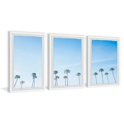 Marmont Hill Blue Sky And Palm Leaves By  - 3 Piece Picture Frame Photograph Set In Blue;black;green