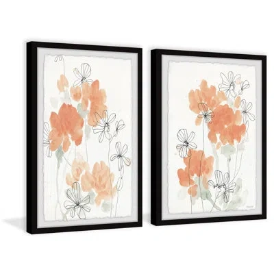 Marmont Hill Blush Peonies Iii By  - 2 Piece Single Picture Frame Print Set In Black;orange
