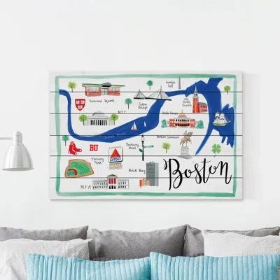 Marmont Hill 'boston Map' By Molly Rosner Painting Print On White Wood In Blue